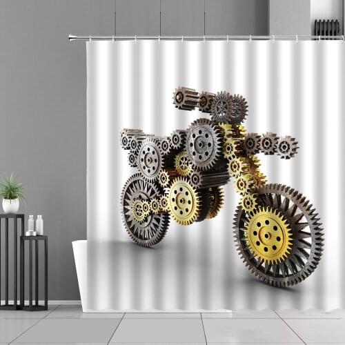 Motorcycle Pattern Racing Car Extreme Sport Shower Curtains Waterproof Home Bathroom Decor Hanging Curtain Bathtub Decors Screen
