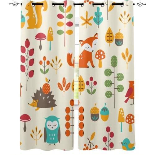Cartoon Autumn Hedgehog Fox Owl Modern Blackout Curtains For Living Room Bedroom Window Treatment Blinds Drapes Kitchen Curtains