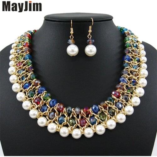Statement necklace 2019 fashion jewelry sets Vintage weaving chain Pearl acrylic women jewelry sets beads Bijoux Accessories