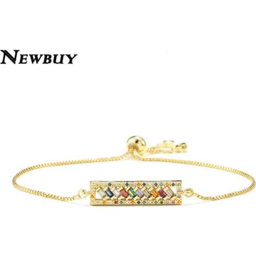 NEWBUY 2020 Hot Sale Geometric Charm Bracelet Gold Color Rainbow Cubic Zirconia Jewelry Femme Bijoux Valentines Day Gift