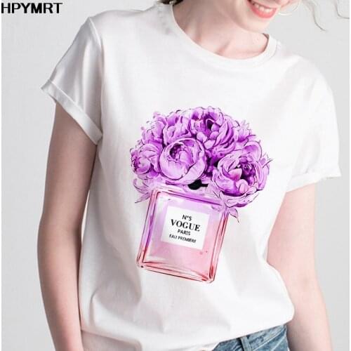 T shirt Women New summer Fashion perfume printed T-shirt Harajuku aesthetics T-shirt female white tops T Shirt womens clothing
