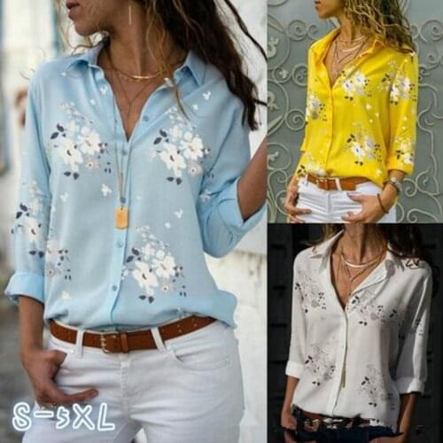 Ladies 2021 new print all-match slim slim temperament leisure lapel long sleeve button fresh shirt