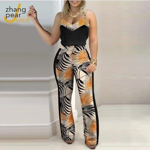 Women Sleeveless Sexy Jumpsuits Female Bodycon Wide Leg Pants Jumpsuit Romper Floral Flower Print Jumpsuit