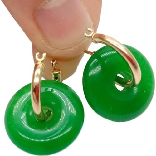 18MM Round Ring Green stone Snap Closure gold color plated plated hoop Earrings luxury style for women