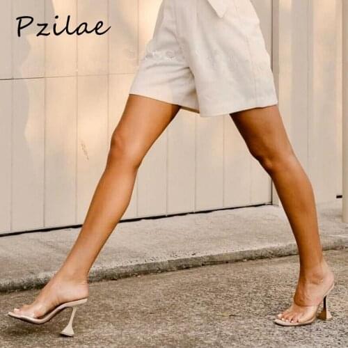 Pzilae 2020 PVC transparent open toe women slippers fashion high heels sexy ladies sandals cup heel slip on slide women shoes