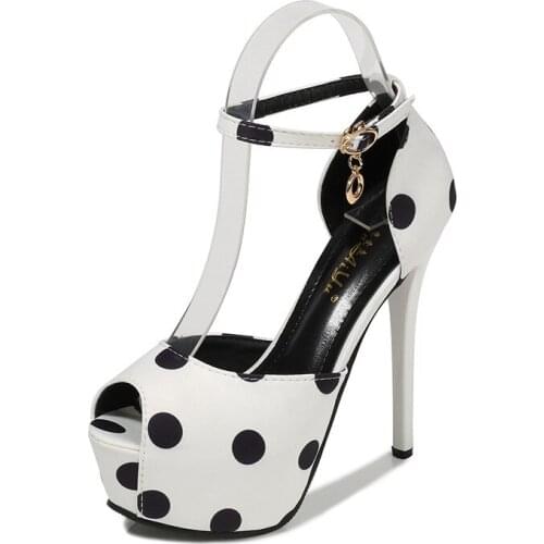 2021 Brand New Polka Dot Pumps for Women High Quality Ladies Peep Toe Heels Fashion Party Wedding Office Work Shoes