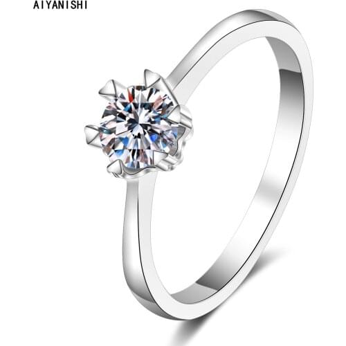AIYANISHI925 Sterling Silver Moissanite Diamond 0.5/1/2ct Solitaire for Women Anillos Silver Ring Jewelry Wedding Bijoux Femme