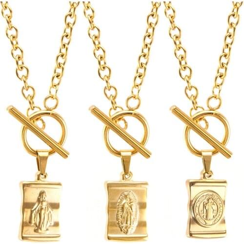 Stainless steel Our Lady Of Guadalupe Holy Virgin Mary pendant WOMEN CHOKER cable NECKLACE GOLD COLOR Toggle collares Boho gift