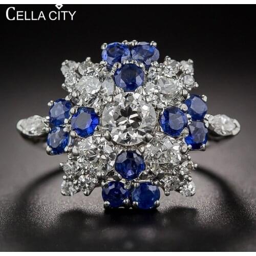 Cellacity Sapphire Ring for Women Geometry Silver 925 Jewelry Round Gemstones Snowflake Female Accessory for Party Vintage Gifts