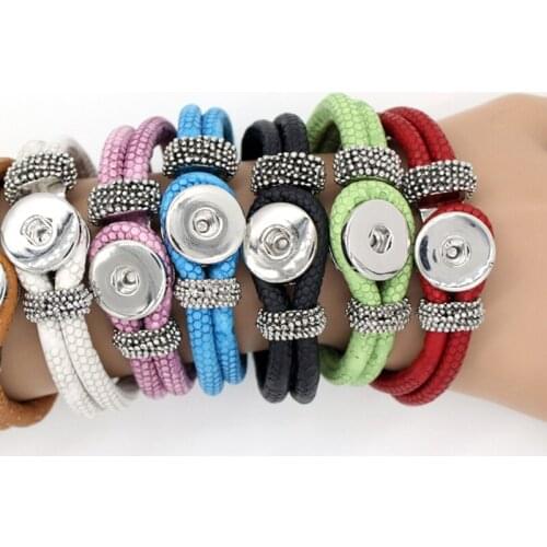 1PC PU Leather Bangle & Bracelets DIY Interchangeable Snap Bracelets for women girls Fit 18mm liobonar snap buttons charms