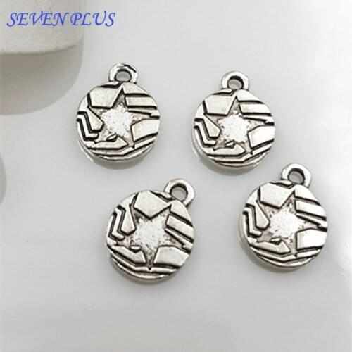 10 PCS/Lot 10mm Hero Tag Charms Antique Silver Color Plated American Captain Shield Star DIY Charms For Jewelry Making