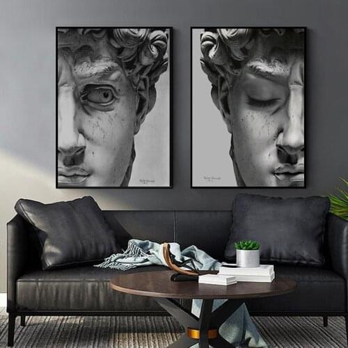Abstract Prank Angry David David Statue Canvas Art Modern Picture on The Wall Grey Poster and Print for Living Room HD Wall Art