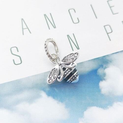 Authentic 925 Sterling Silver Charm New Shining Queen Bee Creative Bee Pendant Fit Pandora Women Bracelet & Necklace Diy Jewelry