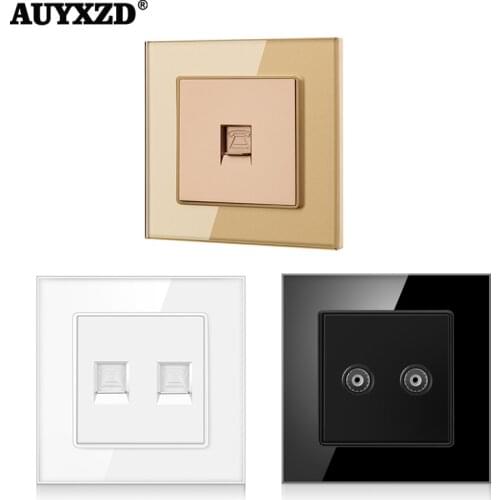 AUYXAD Wall Socket Luxury Utp Cat5 Computer Data Socket CATV RJ11 Telephone Crystal Tempered Glass Panel RJ45 Com Socket