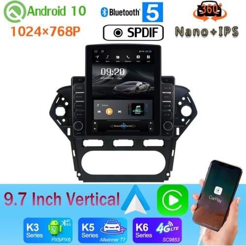 4G WiFi Nano+IPS 9.7" Vertical Style Car Media Player GPS For Ford Mondeo 2011-2012 AT MT Android 10 360 Camera PX6 4+64G Radio