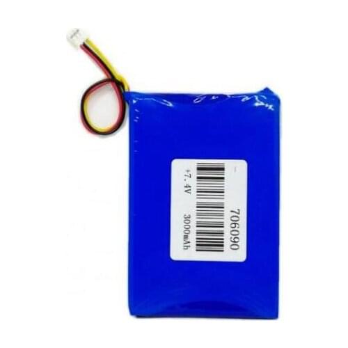 Free ship 1pcs 706090 7.4v 3000mah three wires polymer lithium rechargeable battery li-po battery for DVD EVD machine