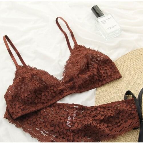 Wriufred Sexy Temptation Lace Soft Cup Bra Set Women Deep V Underwear Brassiere Comfortable Ultra-thin Triangle Cup lingerie