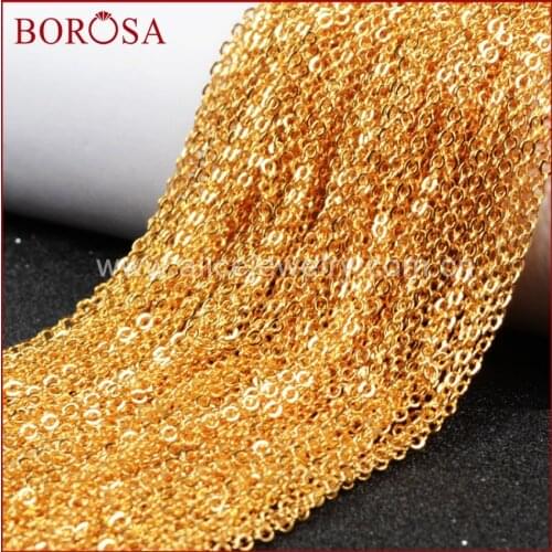 BOROSA 26inch Gold Color Chains For Pendant Jewelry Gold Color Chain Necklace Golden Flat Cable Chain Whole Chain PJ005