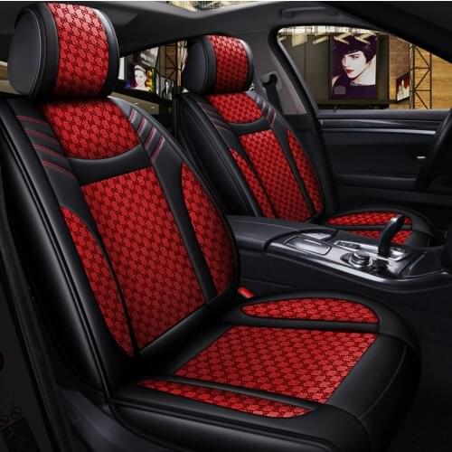 Car 5-Seat Leather+Linen Seat Covers Front+Rear For Toyota Camry Corolla RAV4 Prius Venza C-HR 4Runner Yaris Avalon Tacoma Hilux