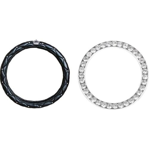 Crystal Car Bling Ring Emblem Sticker, For Auto Start Engine Ignition Button & Car Steering Wheel Cover