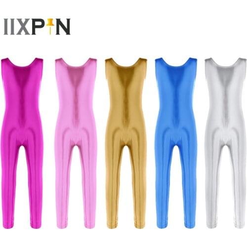 IIXPIN Kid Girls Teamwear Metallic Tank Doll Unitard Sleeveless Shiny Ballet Dance Gymnastics Leotard Jumpsuit Unitard Dancewear