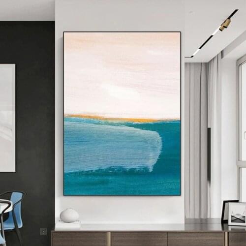 Nordic style art handpainted Blue White Line Oil Painting On Canvas Art Posters Modern Graffiti Art Wall Pictures Home Decor