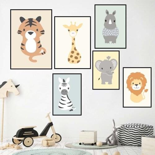 Lovely Cartoon Animal Lion Childrens Room Decorative Paintings Nursery Canvas Painting Wall Art Cuadros Decoracion Dormitorio