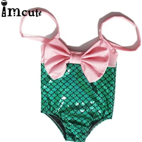 Baby Girl Swimsuit, Beach Romper, No-Sleeve Square Neck Scale Printed Large Bowknot Swimwear