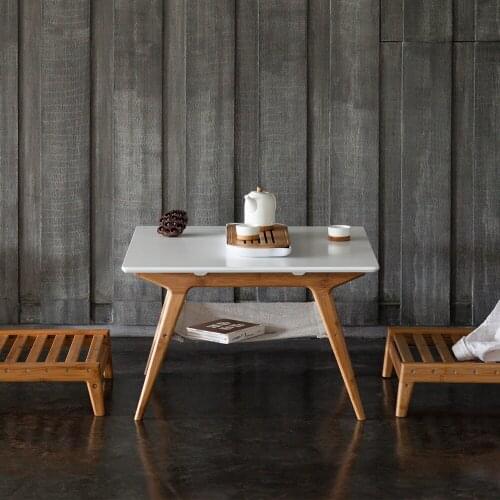 Square Coffee Table Bamboo Tea table White Double Layer Table Living Room Furniture