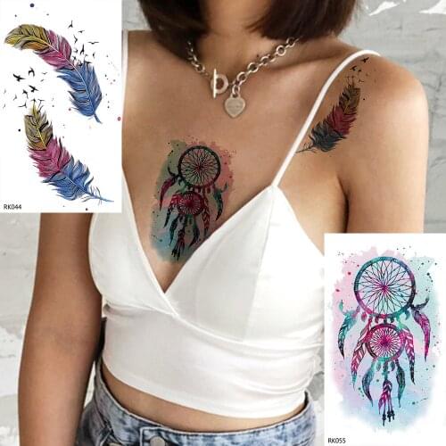 OMMGO Dream Catcher Tribal Feather Colorful Temporary Tattoo Sticker Girl Fashion Body Art Arm Wrist Tattoos Party Custom Tatoos