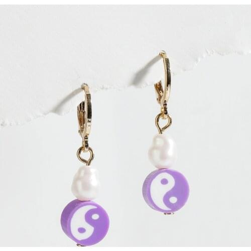 LUNA CHIAO Fashion Jewelry Clay Faux Pearl Yin & Yang Pendant Drop Earrings for Women