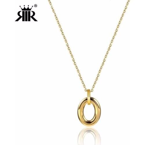 RIR Tiny Oval Necklace Stainless Steel Delicate Love Round Oval Collar Necklace Dainty Necklace For Women