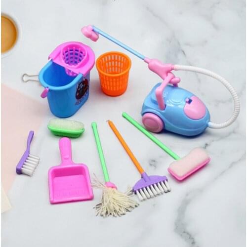 9Pcs Decorative Dollhouse Toy Educational Assorted Innovative Funny Plastic Doll Accessories Mini Cleaning Tool for Kid