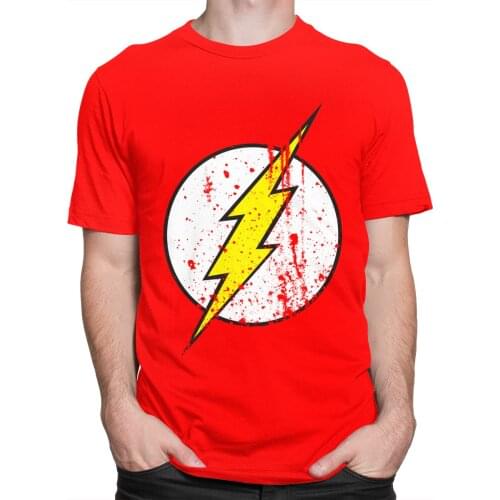 Retro The Big Bang Theory T Shirt Men Short Sleeved Sheldon Cooper Tshirt The lightning Print The Flash T-shirt Cotton Tee Tops