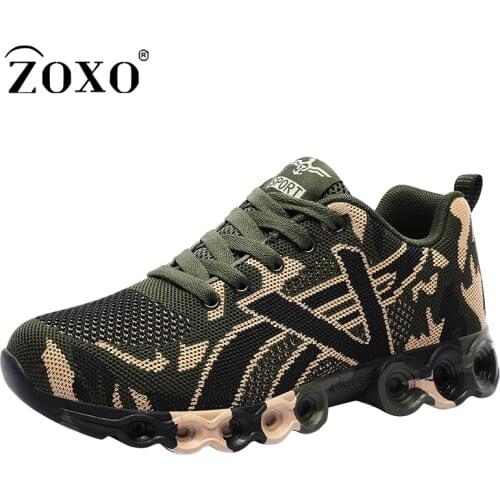 ZOXO Mens Sports Shoes Casual Fashion Camouflage Green Rubber Shoes Outdoor Breathable Lightweight Lace-up Shoes