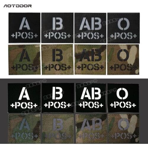 Blood Type Infrared in the Dark Patches A+ B+ O+ AB+ POS Positive IR Patch Reversed CP Military Patch Badge with Hook Loop