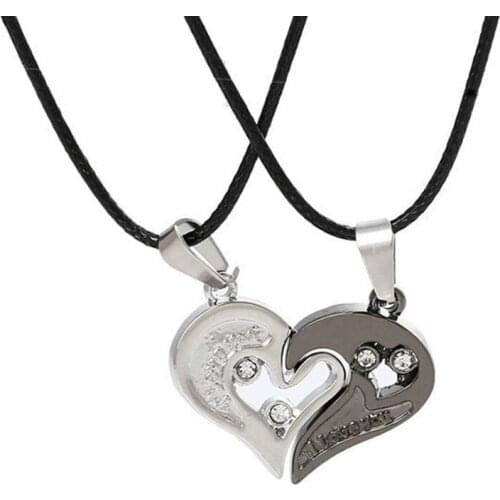 Heart Couple Necklaces for Lovers I Love You 1/2 Romantic Necklace Pendant Stainless Steel Paired Suspension For Two Pendants