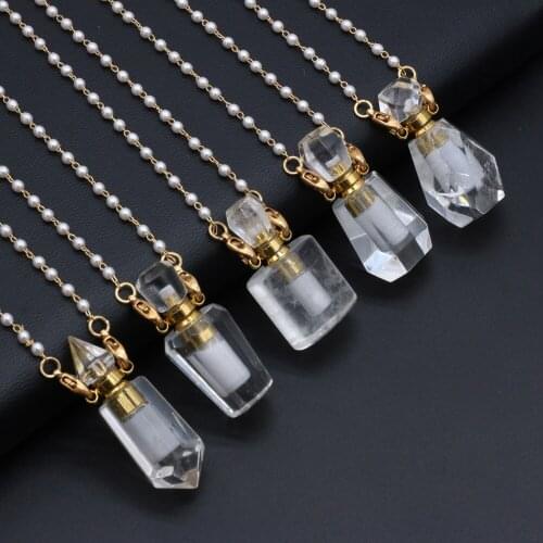 Natural White Crystal Perfume Bottle Pendants+Free Two Eyes Pearls Chains For Jewelry Making DIY Bracelet Necklace Accessories