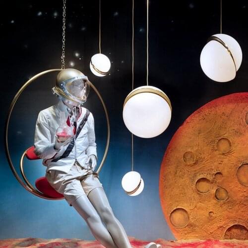 Nordic Moon Pendant Light For Dining Room Bedroom Store Bedside Semi-Spherical Metal+Acrylic Chandelier Hanging Lamp Fixtures