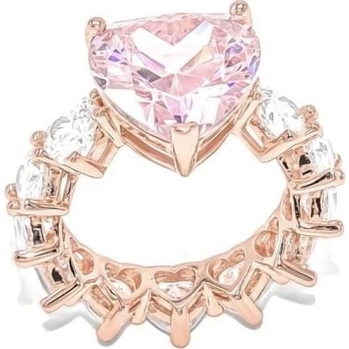 Luxury new fashion iced out bling water drop pink pinky bling cz finger rings for girl women charm Valentines Day jewelry gift