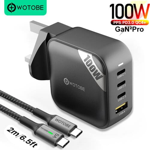 Mini 4port 100W GaN USB C Wall Charger,Type-C PD 100W PPS 45W For Laptops MacBook iPhone Samsung, QC3.0/SCP For Huawei Xiaomi
