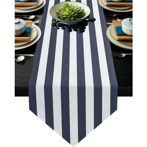 Blue And White Stripes Table Runner Country Wedding Decor Cake Tablecloth Placemat Dinning Table Decoration Table Runners