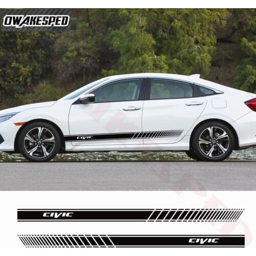 Racing Sport Stripes Car Door Side Skirt Sticker For-Honda Civic TYPE R Sedan Hatchback Auto Body Decor Vinyl Decals Accessories