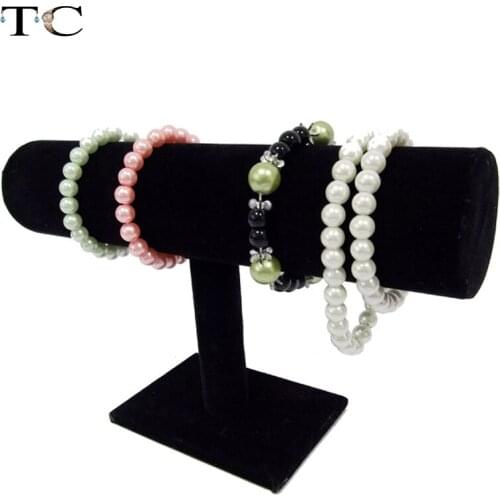 Black Velvet/Leather T Bar Rack Organizer Hard Stand Holder for Bracelet Chain Necklace Watch Fashion Jewelry Displa
