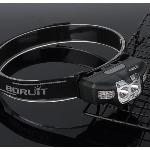 LED Rechargeable Motion Sensor Headlamp, White & Red LEDs Mini Headlight Camping Flashlight Head Lamp, with USB Charging Cable