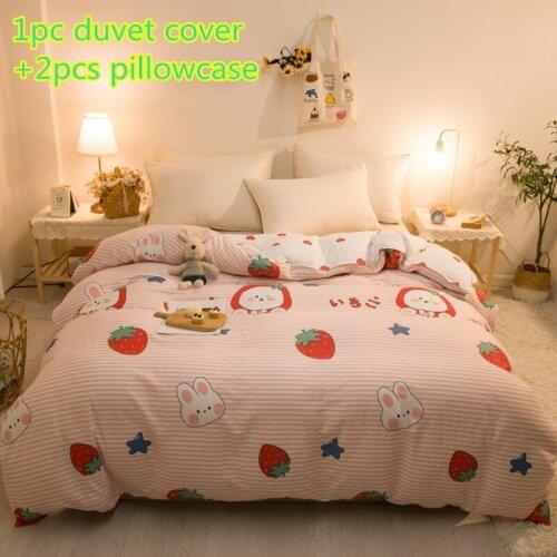 Spring Cotton Duvet Cover Sets Fruit Strawberry Quilt Cover Pink Stripe Single King Bedding Cartoon Cute Rabbit Comforter Cover