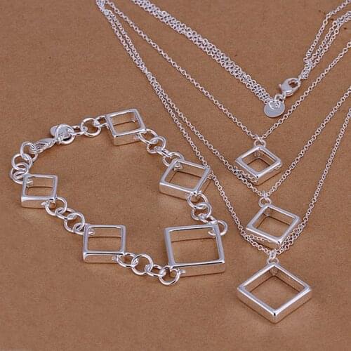 Sets sterling-silver-jewelry Sets Silver Trendy Jewelry Sets Hanging Squares Jewelry Wholesale Free Shipping Set LS064