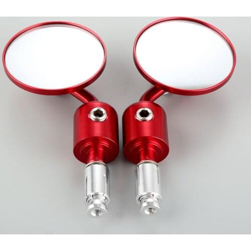 2Pcs 7/8"" CNC Motorcycle Rearview Mirrors Round Handlebar Grip End Side Mirrors for Honda Yamaha Kawasaki Suzuki Motorbike Red