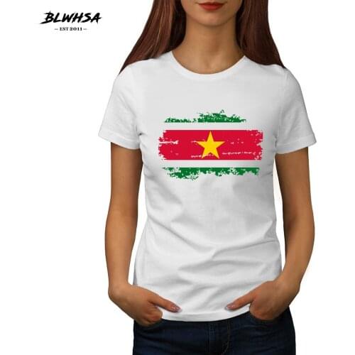 BLWHSA New Suriname Flag Printed T shirt Women Casual Summer Short Sleeve Brand T-shirts Suriname National Flag Girls Tees