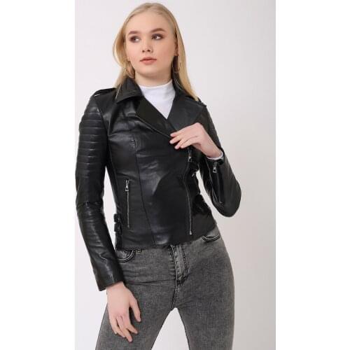 Genuine Leather Women Real Sheepskin Leather Short Coat Classic Black Motorcycle Bomber Jacket Lambskin Lady Jacket fall/winter